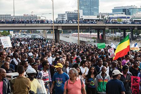 Several thousand people march  to protest police violence against Israel’s ethnic Ethiopians. (NurPhoto/REX Shutterstock/Newscom)