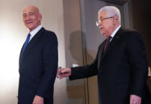 Palestinian president Mahmoud Abbas and former Israeli Prime Minister Ehud Olmert