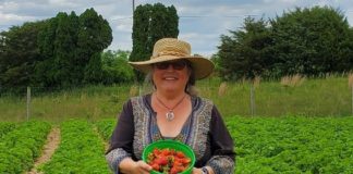 Joan Plisko with strawberries