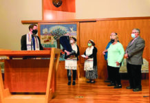 From left: Rabbi Andy Gordon, Elaine Richman, Rabbi Jennifer Weiner, Sam Dansicker, Mina Wender and Ken Bell