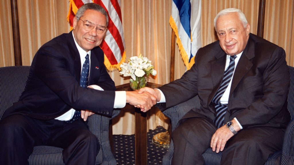 Colin Powell with Ariel Sharon