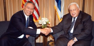 Colin Powell with Ariel Sharon