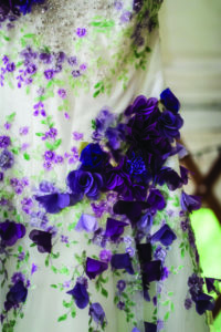 Wedding dress with purple flowers design