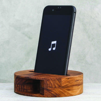 Round teak wood phone speaker