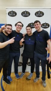 Y.U. student Jonathan Malek and friends at a Yeshiva University basketball game