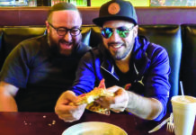 Jude Joffre and CW Silverberg eat pizza