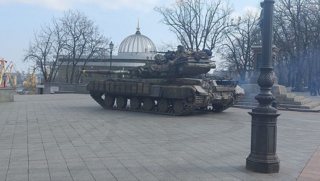 A Ukrainian military tank