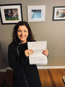 Sarah Pardo O’Donnell with her naturalization letter 