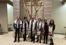 From left: Rabbi Andy Gordon, Rabbi Rachel Sabath Beit-Halachmi, Rabbi Andrew Busch, Cantor Ben Ellerin, Cantor Rosalie Will and Cantor Alexandra Fox
