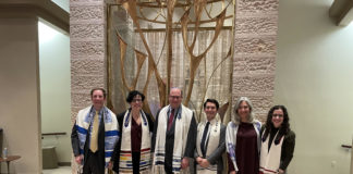 From left: Rabbi Andy Gordon, Rabbi Rachel Sabath Beit-Halachmi, Rabbi Andrew Busch, Cantor Ben Ellerin, Cantor Rosalie Will and Cantor Alexandra Fox