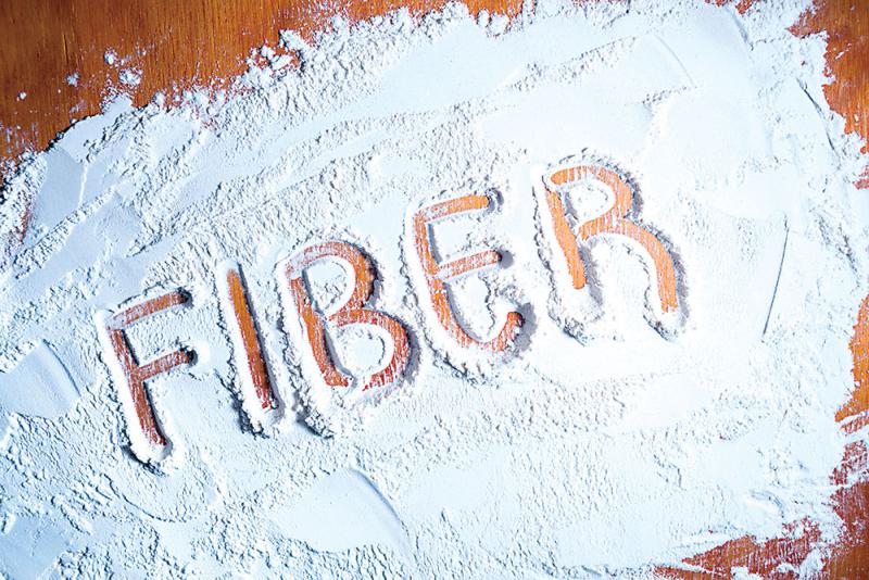 The word "fiber" written in flour