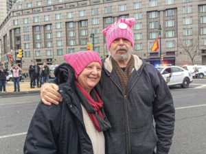 Carol Daniels and her husband at a protest in Philadelphia
