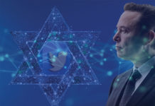 image of Elon Musk with Twitter logo and Jewish star