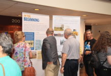 Guests look at the Howard County Jewish history exhibit