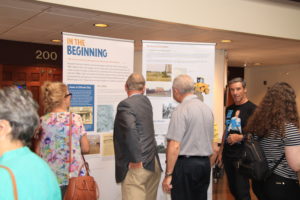 Guests look at the Howard County Jewish history exhibit