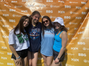 From left: BBYO members Rachel Keane, Rebecca Fishkin, Lily Wolf and Rylin Bloom pose for a photo at the J-Serve event.