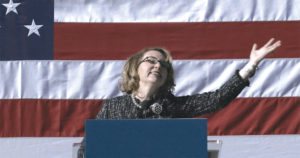 Gabby Giffords gives a speech in an archival scene from “Gabby Giffords Won’t Back Down.”