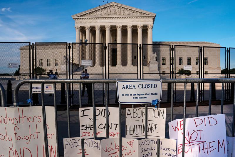 Pro-abortion rights signs in front of the Supreme Court