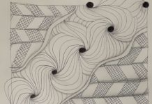 A Zentangle - a black-and-white geometric drawing