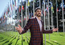 Enes Kanter Freedom poses during an interview with AFP at the United Nations Office in Geneva, April 5, 2022