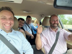 ROAD TRIP: The rabbis and chazzan of Beth Tfiloh got on the road for pre-High Holiday visits to people across the area.