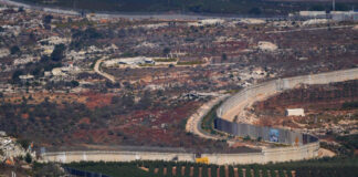 An aerial view of a Lebanese town.