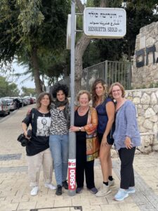 Abby Ginzberg with her all-women film crew at Henrietta Szold Boulevard in Jerusalem. 