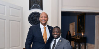 Gov. Wes Moore with Adrian Boafo at the 2023 Legislative Black Caucus Breakfast.