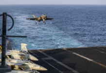 An F-35C Lightning II, attached to Marine Fighter Attack Squadron (VMFA) 314, prepares to make an arrested landing on the flight deck of Nimitz-class aircraft carrier USS Abraham Lincoln (CVN 72), May 9, 2026.