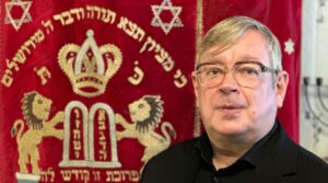 Robert Waltl stands outside the Jewish Community Center in Ljubljana, Slovenia.