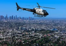 An LAPD helicopter over Los Angeles.