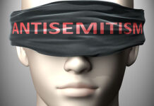 Editorial: When Hatred Stops Shocking Us Person wearing a blindfold that says "antisemitism"
