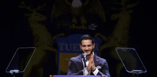 Democratic Senate candidate from Michigan Abdul El-Sayed addresses supporters at his election night event at the Majestic Theatre in Detroit, Mich., on Aug. 4, 2026.